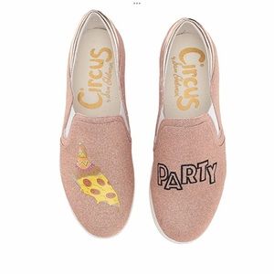 Sam Edelman sneakers Charlie-rose gold ( pizza party) glitter slip on shoes 10